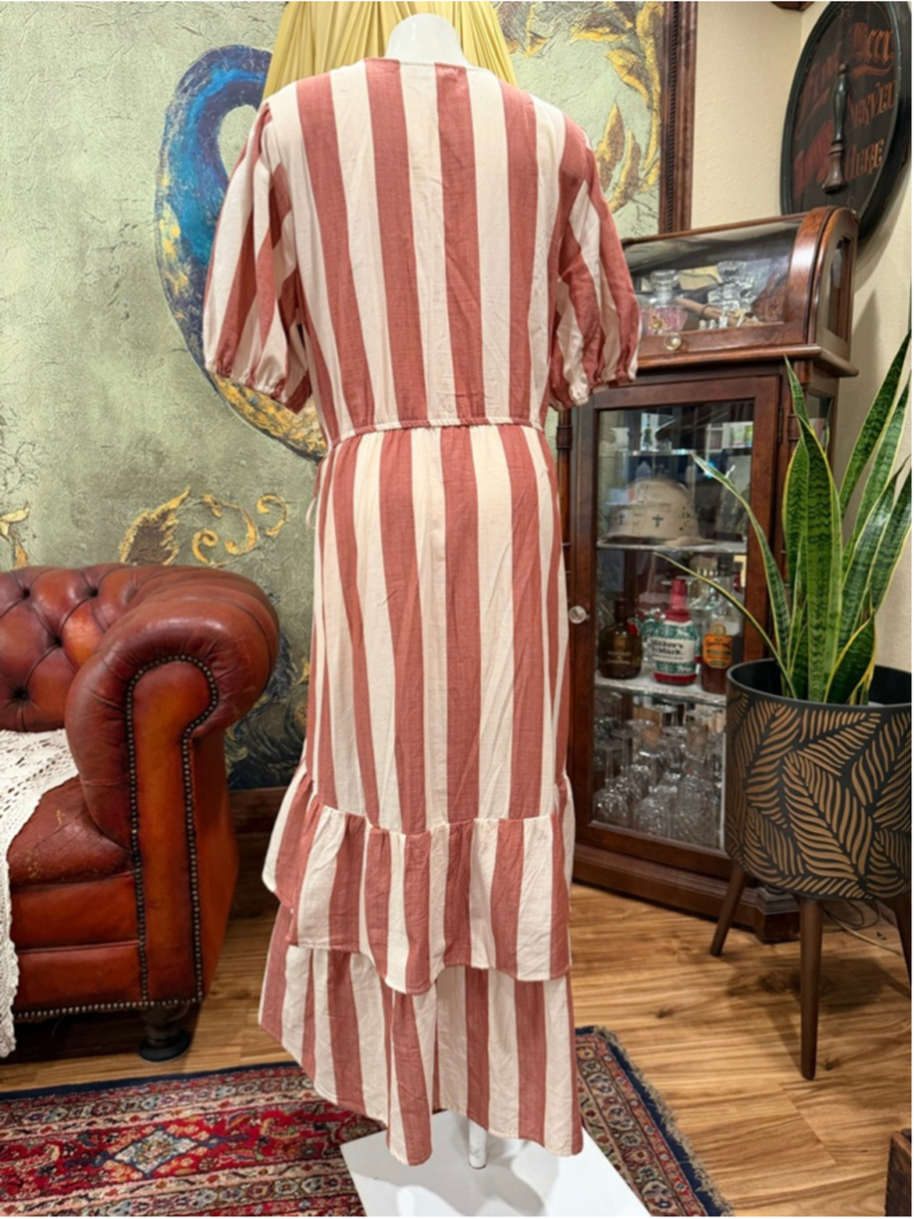 Knox Rose Maxi Wrap Dress XL Pink Cream Stripe Cotton Coastal Resort Tiered Pock - Picture 5 of 13